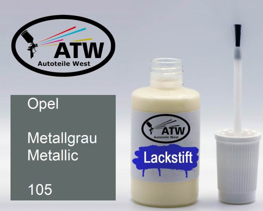 Opel, Metallgrau Metallic, 105: 20ml Lackstift, von ATW Autoteile West.